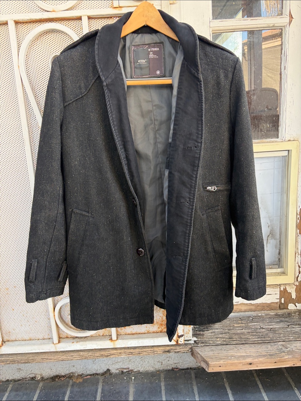 G-Star Black Wool Blend Pea Coat